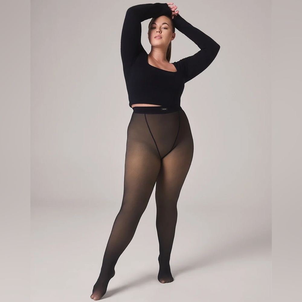 NWT Noosh TOAST SHEER ILLUSION | FLEECE-LINED TIGHTS | Tan/Black | 1x-2x